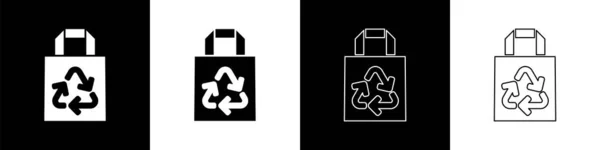 Set Papier Einkaufstasche Mit Recycling Symbol Isoliert Auf Schwarz Weißem — Stockvektor