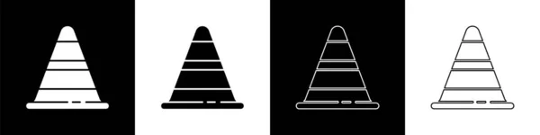 Setzen Sie Das Verkehrskegel Symbol Isoliert Auf Schwarzem Und Weißem — Stockvektor