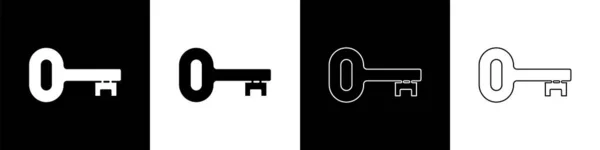 Setzen Sie Das Alte Schlüsselsymbol Isoliert Auf Schwarz Weißem Hintergrund — Stockvektor