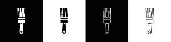 Setzen Sie Das Pinselsymbol Isoliert Auf Schwarzem Und Weißem Hintergrund — Stockvektor