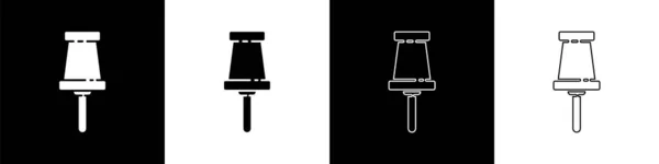Définissez Icône Push Pin Isolée Sur Fond Noir Blanc Panneau — Image vectorielle