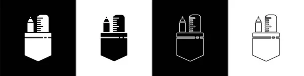 Set Icono Regla Lápiz Cruzado Aislado Sobre Fondo Blanco Negro — Vector de stock