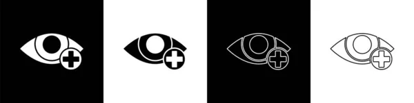Установите Значок Эффекта Красного Глаза Черно Белом Фоне Знак Покраснения — стоковый вектор