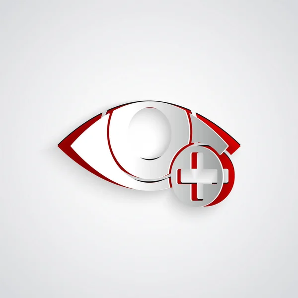 Paper Cut Red Eye Effect Icon Isoliert Auf Grauem Hintergrund — Stockvektor