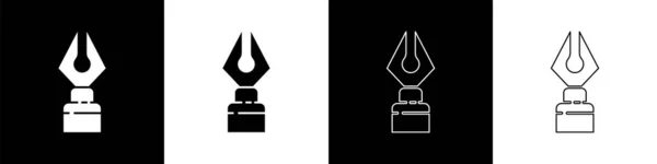 Установите Черно Белом Фоне Значок Перьевого Пера Fountain Знак Инструмента — стоковый вектор