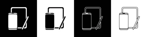 Установить Смартфон Мобильный Телефон Графический Значок Планшета Изолированы Черно Белом — стоковый вектор