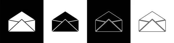 Set Envelop Pictogram Geïsoleerd Zwart Wit Achtergrond Mailbericht Letter Symbool — Stockvector