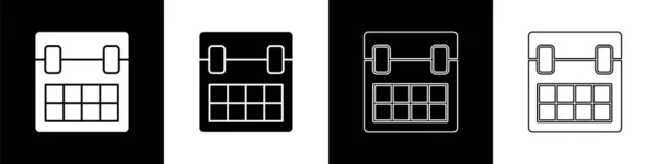 Définir Icône Calendrier Isolé Sur Fond Noir Blanc Symbole Rappel — Image vectorielle