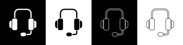 Establecer Icono Auriculares Aislados Fondo Blanco Negro Servicio Cliente Soporte — Vector de stock