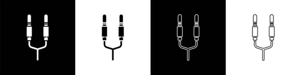 Establecer Icono Audio Jack Aislado Sobre Fondo Blanco Negro Cable — Vector de stock