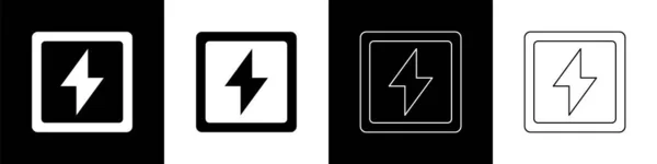 Définir Icône Lightning Bolt Isolé Sur Fond Noir Blanc Signe — Image vectorielle