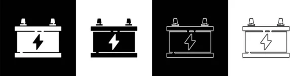 Définir Icône Batterie Voiture Isolé Sur Fond Noir Blanc Accumulateur — Image vectorielle