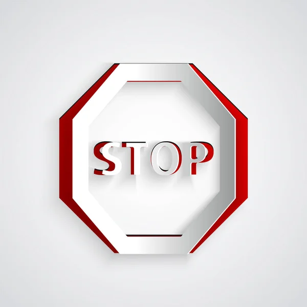 Taglio Carta Icona Stop Segno Isolato Sfondo Grigio Simbolo Stop — Vettoriale Stock
