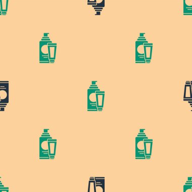 Yeşil ve siyah krem ya da losyon kozmetik tüp ikonu bej arka planda izole edilmiş pürüzsüz desen. Erkekler için vücut bakım ürünleri. Vektör İllüstrasyonu