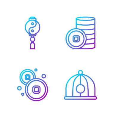 Çin şapkası, Çin Yuan parası, Yin Yang ve Çin Yuan parası. Renk simgeleri. Vektör