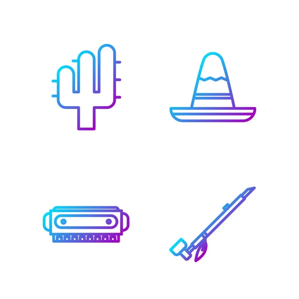 Indianische Raucherpfeife Mundharmonika Kaktus Und Mexikanischer Sombrero Hut Farbverlauf Symbole — Stockvektor