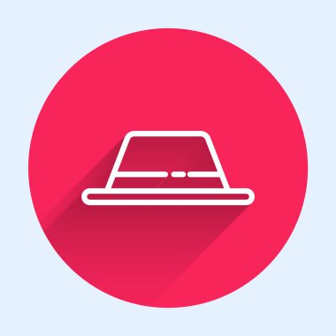 Uzun gölgeli şerit ikonlu beyaz çizgi adamı şapkası. Kırmızı daire düğmesi. Vektör İllüstrasyonu