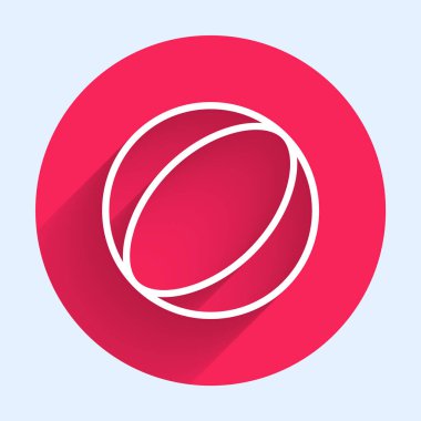 Uzun gölgeli beyaz çizgi plaj topu ikonu. Kırmızı daire düğmesi. Vektör İllüstrasyonu