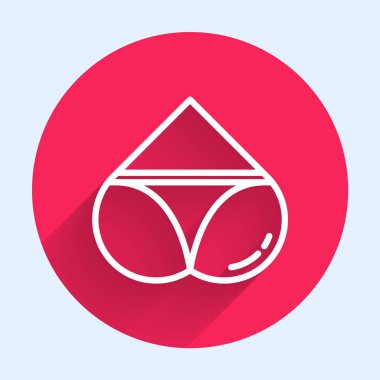 Beyaz çizgili, kalp şeklinde, uzun gölgeli, külotlu kadın poposu. Erotik iç çamaşırı. Kırmızı daire düğmesi. Vektör İllüstrasyonu