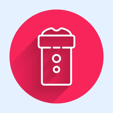 White line Vagina masturbator icon isolated with long shadow. Sex toy for man. Red circle button. Vector Illustration