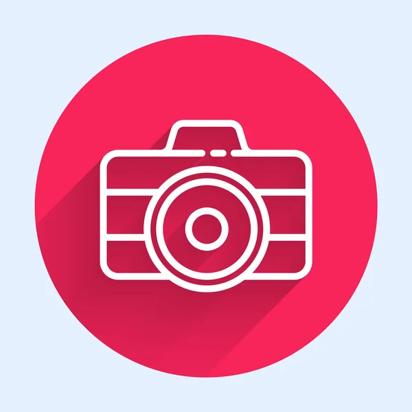 Иконка Фотокамеры Выделена Длинной Тенью Значок Фотокамеры Кнопка Красного Круга — стоковый вектор