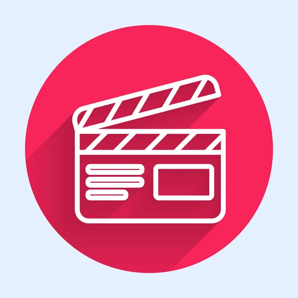 Weiße Linie Movie Clapper Icon Isoliert Mit Langem Schatten Filmklappbrett — Stockvektor