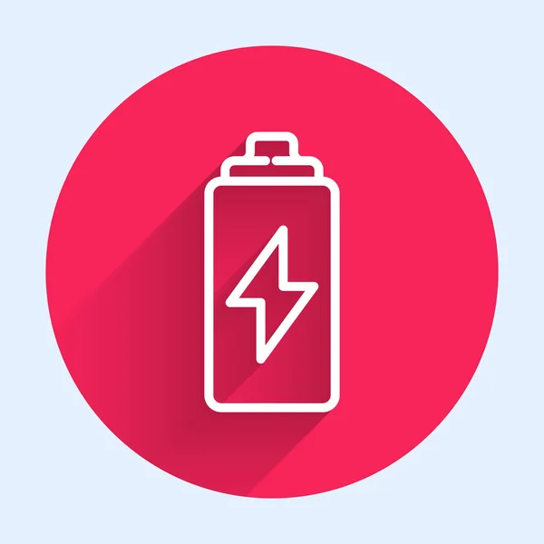 Ligne Blanche Icône Batterie Isolée Avec Une Ombre Longue Symbole — Image vectorielle
