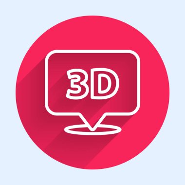 Metin 3D simgesi uzun gölgeli beyaz çizgi konuşma balonu. Kırmızı daire düğmesi. Vektör İllüstrasyonu