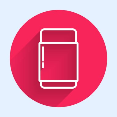 Beyaz çizgi silgi ya da uzun gölgeli plastik ikon. Kırmızı daire düğmesi. Vektör İllüstrasyonu