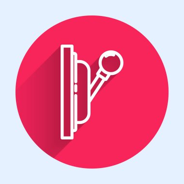 Beyaz çizgi elektrikli panel simgesi uzun gölgeli izole edilmiş. Kolu değiştir. Kırmızı daire düğmesi. Vektör İllüstrasyonu