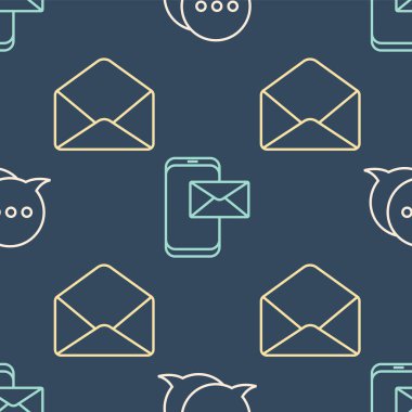 Konuşma baloncuğu sohbetini, Zarf ve Mobil 'i ve zarfı pürüzsüz bir şablona ayarla. Vektör