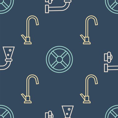 Hattı su musluğu, musluk ve sanayi vanasını kusursuz desene ayarlayın. Vektör