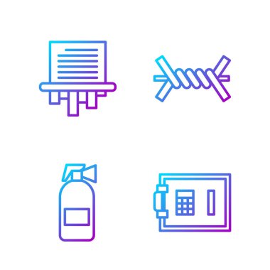 Hat güvenli, yangın söndürücü, kağıt öğütücü ve dikenli tel. Renk simgeleri. Vektör