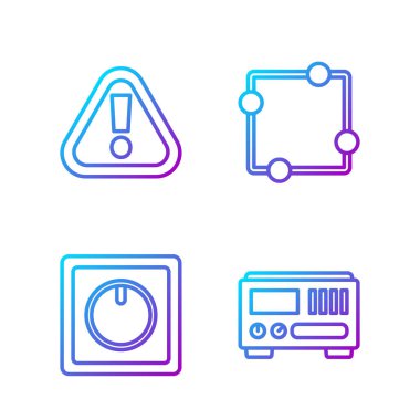 Elektrik Ölçüm Cihazları, Elektrik Işığı Anahtarı, Üçgen ve Elektrik Devre Şeması 'nda Ünlem İşareti. Renk simgeleri. Vektör