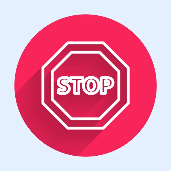 Witte Lijn Stop Teken Pictogram Geïsoleerd Met Lange Schaduw Waarschuwingsstopsymbool — Stockvector