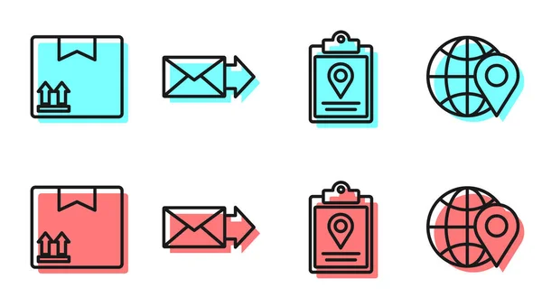 Définir Ligne Système Repérage Des Documents Boîte Carton Avec Symbole — Image vectorielle