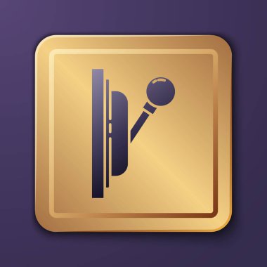 Mor renkli elektrik paneli simgesi mor arkaplanda izole edilmiş. Kolu değiştir. Altın kare düğme. Vektör İllüstrasyonu