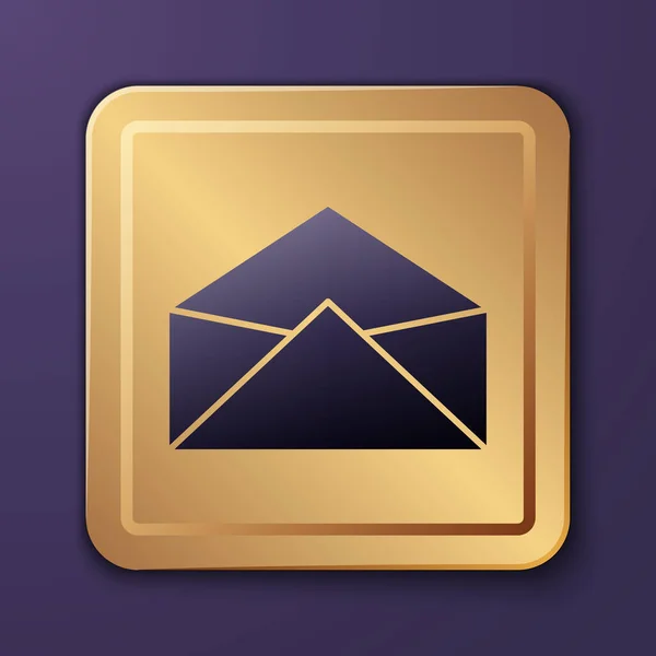 紫色信封图标孤立在紫色背景 电子邮件信件符号 金正方形按钮病媒图解 — 图库矢量图片