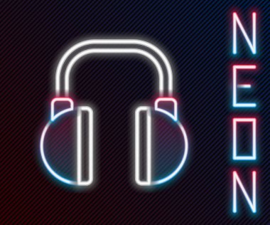 Parlayan neon hattı kulaklık simgesi siyah arkaplanda izole edildi. Kulaklıklar. Müzik, hizmet, iletişim ve operatör konsepti. Renkli taslak konsepti. Vektör İllüstrasyonu