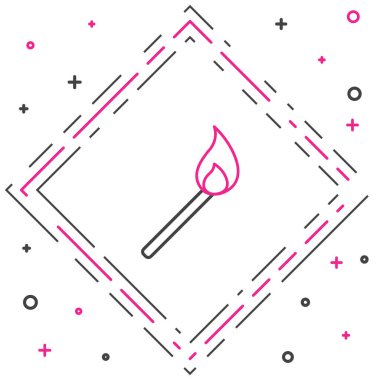 Beyaz arkaplanda izole edilmiş ateş ikonu ile çizgi yakma kibriti. Ateşle maç. Kibrit işareti. Renkli taslak konsepti. Vektör İllüstrasyonu