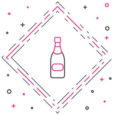 Şampanya şişesi simgesi beyaz arka planda izole edilmiş. Renkli taslak konsepti. Vektör İllüstrasyonu