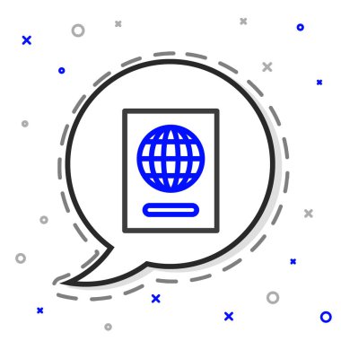 Beyaz arkaplanda biyometrik veri simgesine sahip satır pasaportu izole edildi. Kimlik Belgesi. Renkli taslak konsepti. Vektör İllüstrasyonu