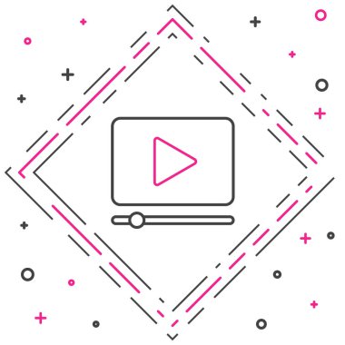 Line Online video simgesi beyaz arkaplanda izole edildi. Oyun işaretli film şeridi. Renkli taslak konsepti. Vektör İllüstrasyonu