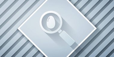 Kağıt kesiği Arama ve Paskalya yumurtası simgesi gri arka planda izole edildi. Mutlu Paskalyalar. Kağıt sanatı tarzı. Vektör İllüstrasyonu