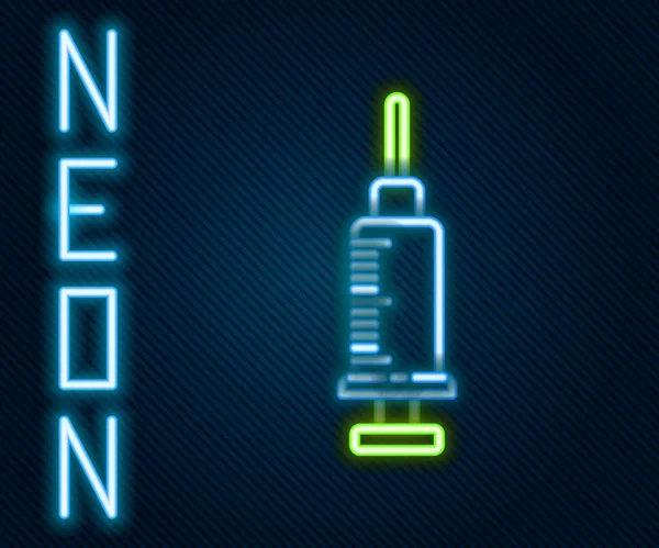 Zářící Neonová Čára Ikona Stříkačky Izolovaná Černém Pozadí Injekční Stříkačka — Stockový vektor