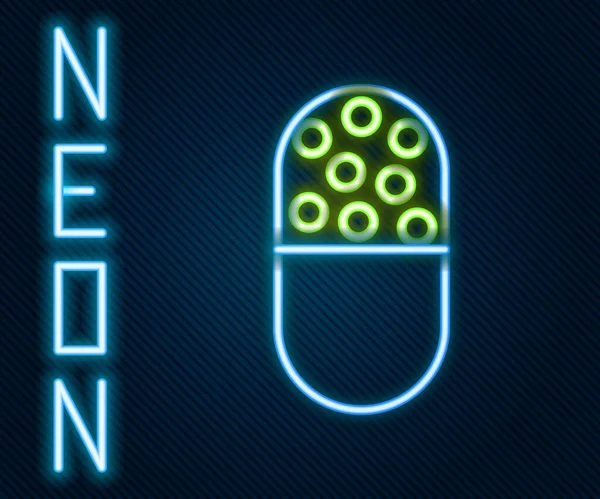 Leuchtende Neon Linie Medizin Pille Oder Tablette Symbol Isoliert Auf — Stockvektor