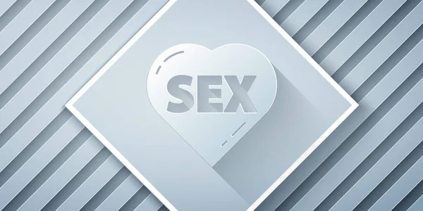 Paper Cut Heart Text Sex Icon Isolated Grey Background Adults — Stock Vector