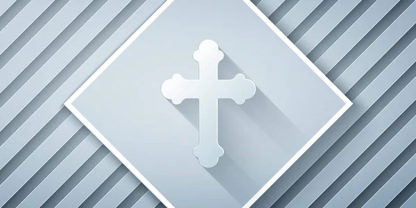 Corte Papel Icono Cruz Cristiana Aislado Sobre Fondo Gris Cruz — Vector de stock