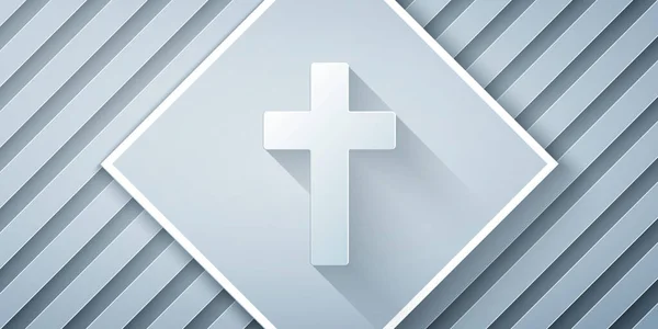 Χαρτί Κοπεί Christian Σταυρό Εικόνα Απομονώνονται Γκρι Φόντο Σταυρός Εκκλησίας — Διανυσματικό Αρχείο