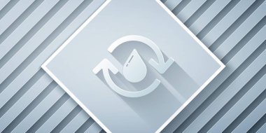 Kağıt kesiği Gri arkaplanda izole edilmiş temiz su simgesi geri dönüşümü. İşaret geri dönüşümlü bir damla su. Kağıt sanatı tarzı. Vektör İllüstrasyonu